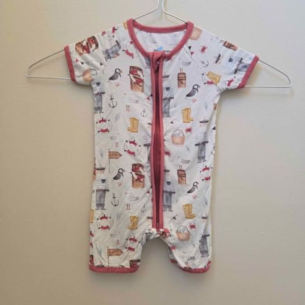 Little One Shop Nautical Fisherman Puffer Bamboo Romper 6-12 M
